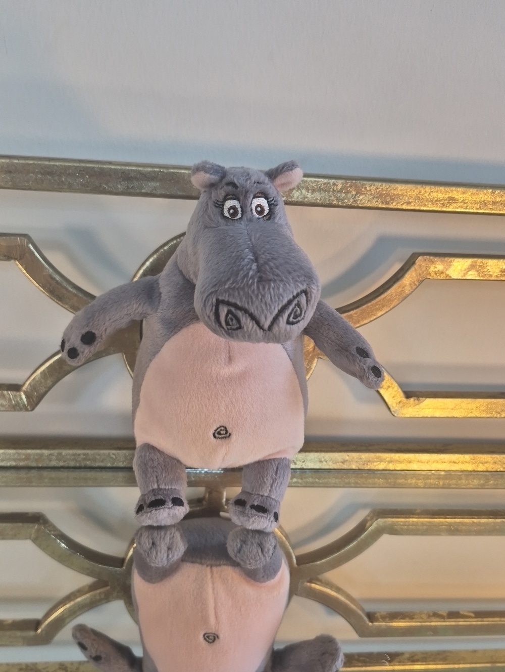 Ty's Gloria Hippo Plush Via Madagascar, 6", Grey & Pink.